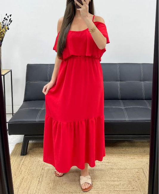 ROBE LONGUE A VOLANTS